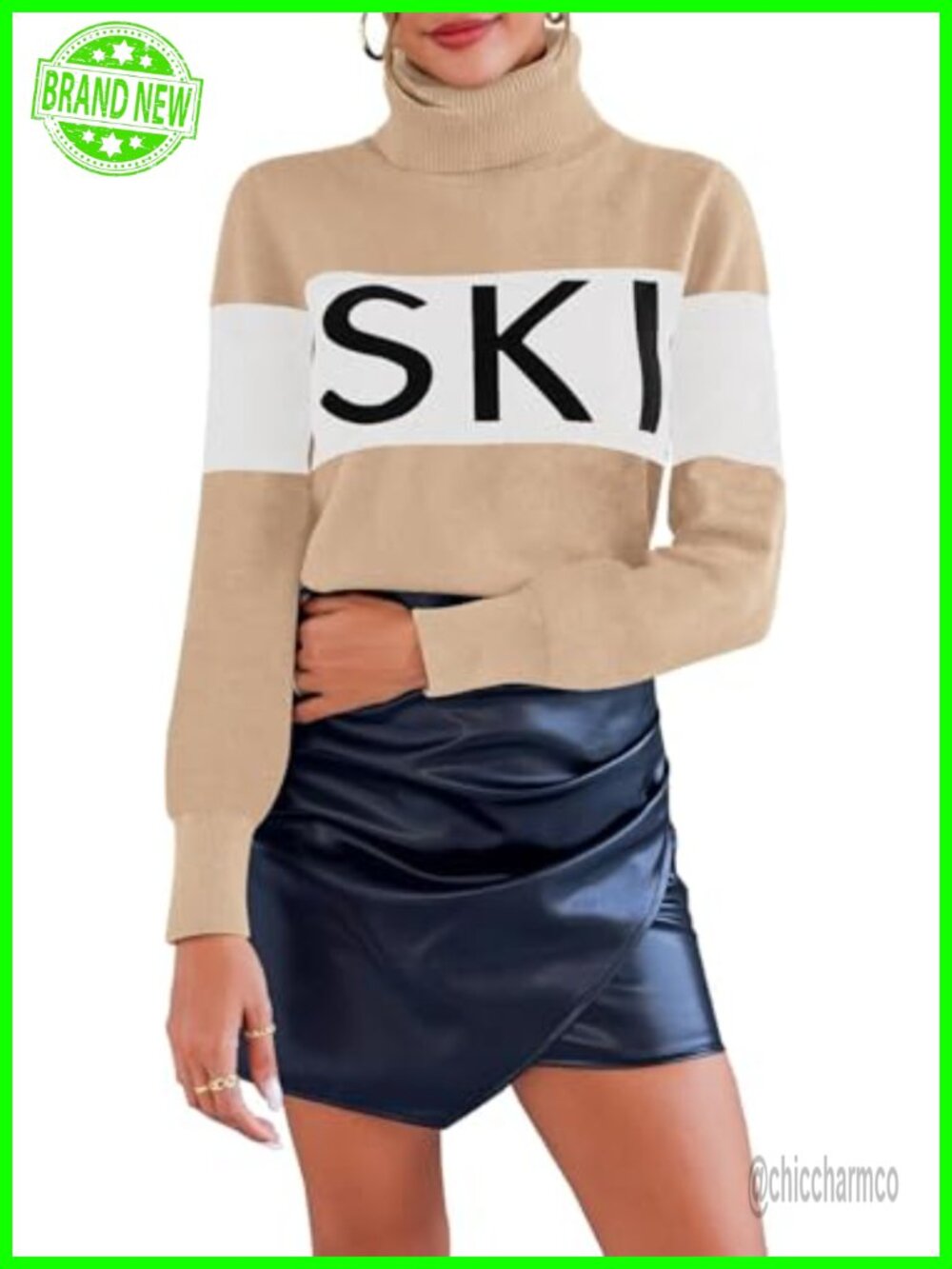 Women's Turtleneck Sweater with Thumb Holes, Winter Ski Pullover